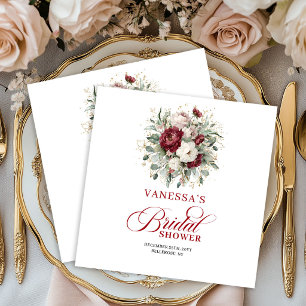 Elegant Burgundy Floral Gold Bridal Shower Napkins