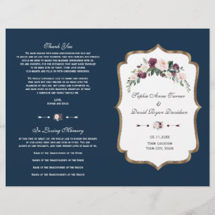 Elegant Burgundy Floral Gold Navy Blue Program