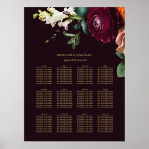 Elegant Burgundy Floral Gold Typography Seating Poster