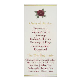 Elegant Burgundy Floral & Gold Wedding Program Rack Card