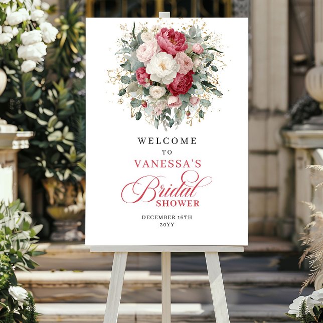 Elegant Burgundy Floral Greenery Welcome Sign (Elegant Burgundy Floral Greenery Welcome Sign)