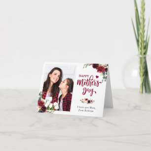 Elegant Burgundy Floral Happy Mother's Day Photo Card