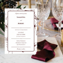 Elegant Burgundy Floral Line Art Wedding
