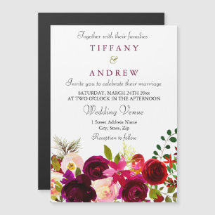 Elegant Burgundy Floral Magnetic Wedding Invite
