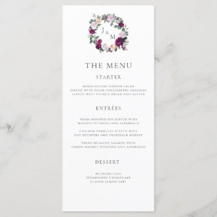 Elegant burgundy floral modern script menu card