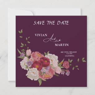 Elegant Burgundy Floral Monogram Save The Date Invitation