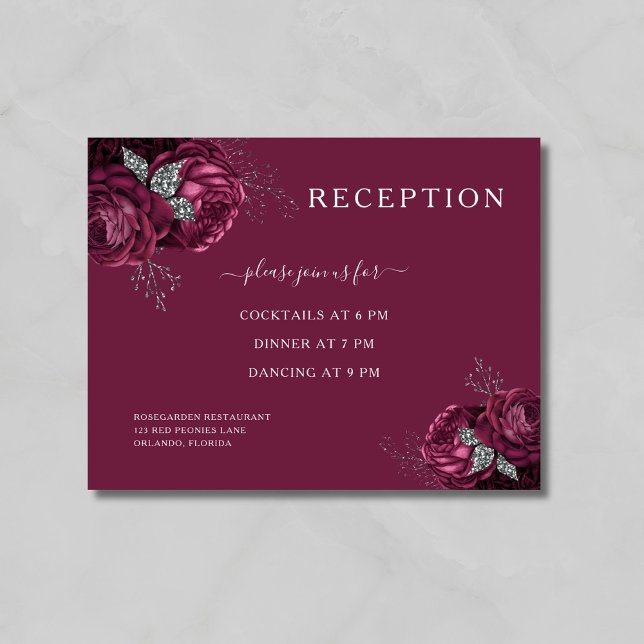 Elegant Burgundy Floral Reception Enclosure Card (Elegant Burgundy Floral Reception Enclosure Card)