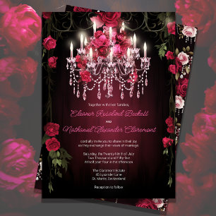 Elegant Burgundy Floral Roses Chandelier Wedding Invitation