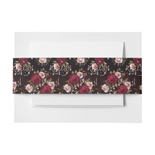 Elegant Burgundy Floral Roses Chandelier Wedding Invitation Belly Band