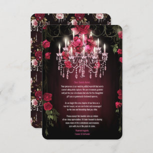Elegant Burgundy Floral Roses Chandelier Wedding Thank You Card
