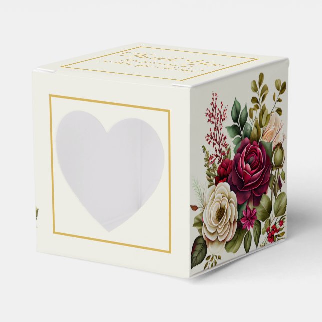 Elegant Burgundy Floral Roses Wedding  Favour Boxe Box (Front Side)