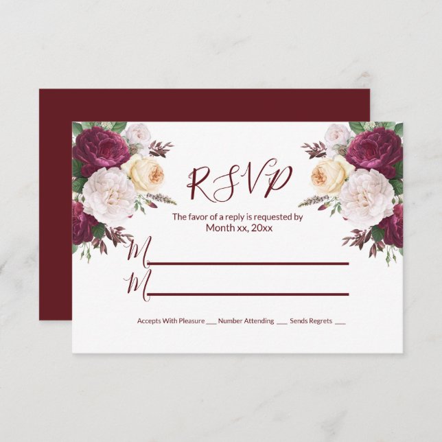 Elegant Burgundy Floral RSVP Response Card (Front/Back)