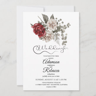 Elegant Burgundy Floral Rustic Wedding Invitation