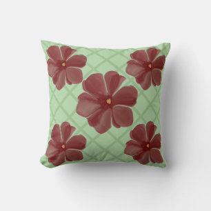 Elegant Burgundy Floral & Sage Green Lattice Patte Cushion