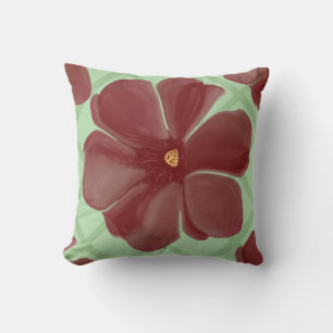 Elegant Burgundy Floral & Sage Green Lattice Patte Cushion