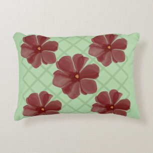 Elegant Burgundy Floral & Sage Green Lattice Patte Decorative Cushion