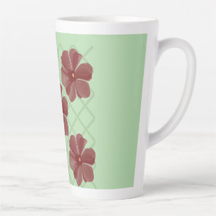 Elegant Burgundy Floral & Sage Green Lattice Patte Latte Mug