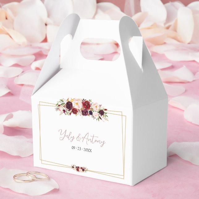 Elegant Burgundy Floral Small Keepsake Favour Box (Wedding)