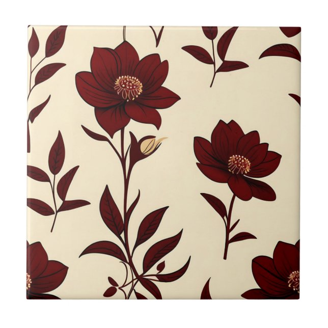 Elegant Burgundy Floral Tile (Front)
