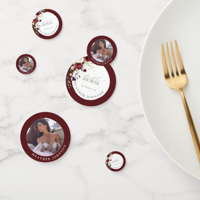 Elegant Burgundy Floral Watercolor Bridal Shower C Confetti (Group)