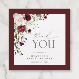 Elegant Burgundy Floral Watercolor Bridal Shower Favour Tags