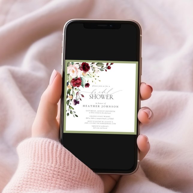 Elegant Burgundy Floral Watercolor Bridal Shower Invitation (Creator Uploaded)