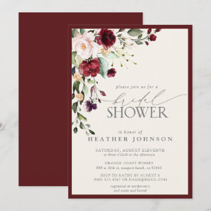 Elegant Burgundy Floral Watercolor Bridal Shower Invitation