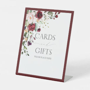 Elegant Burgundy Floral Watercolor Bridal Shower Pedestal Sign