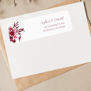 Elegant Burgundy Floral Wedding Address Labels