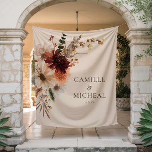 Elegant Burgundy Floral Wedding Backdrop Tapestry