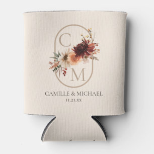 Elegant Burgundy Floral Wedding Can Cooler