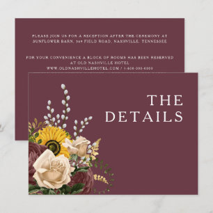 Elegant Burgundy Floral Wedding Details Enclosure Card