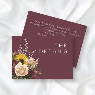 Elegant Burgundy Floral Wedding Details Enclosure Card