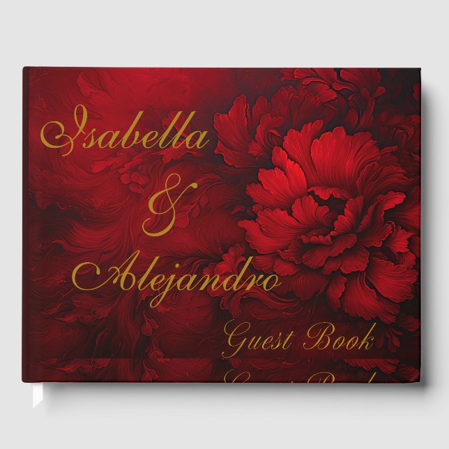 Elegant Burgundy Floral Wedding  Guest Book (Front)