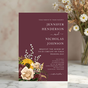 Elegant Burgundy Floral Wedding Invitation