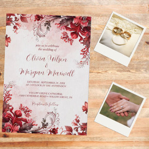 Elegant Burgundy Floral Wedding Invitation