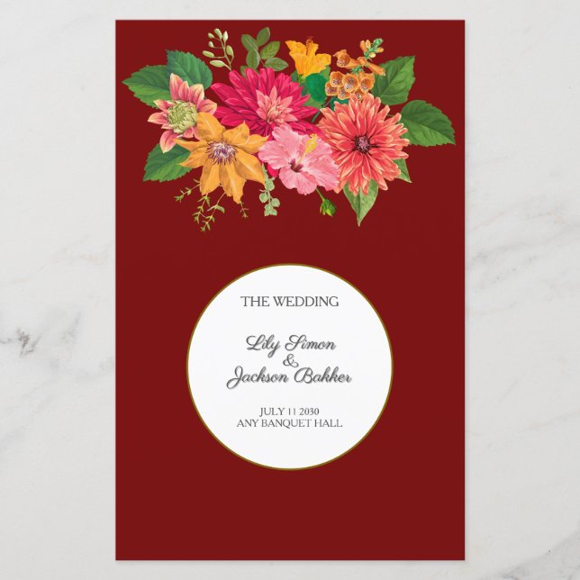 Elegant Burgundy Floral Wedding Menu (Front)
