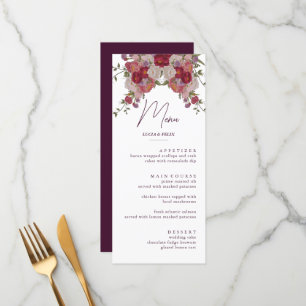 Elegant Burgundy Floral Wedding Menu Cards