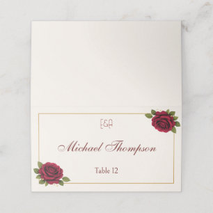 Elegant Burgundy Floral Wedding Place Card