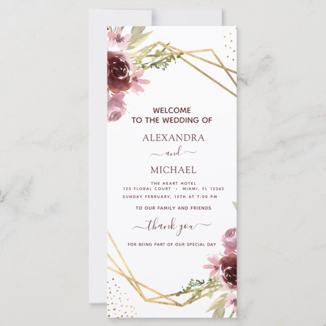 Elegant Burgundy Floral Wedding Program (Front)