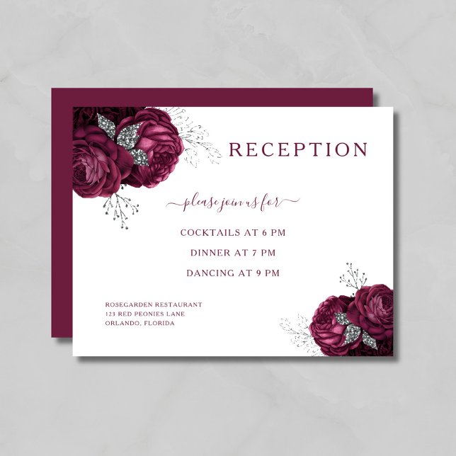Elegant Burgundy Floral Wedding Reception Enclosure Card (Elegant Burgundy Floral Wedding Reception Enclosure Card)