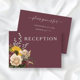 Elegant Burgundy Floral Wedding Reception Enclosure Card