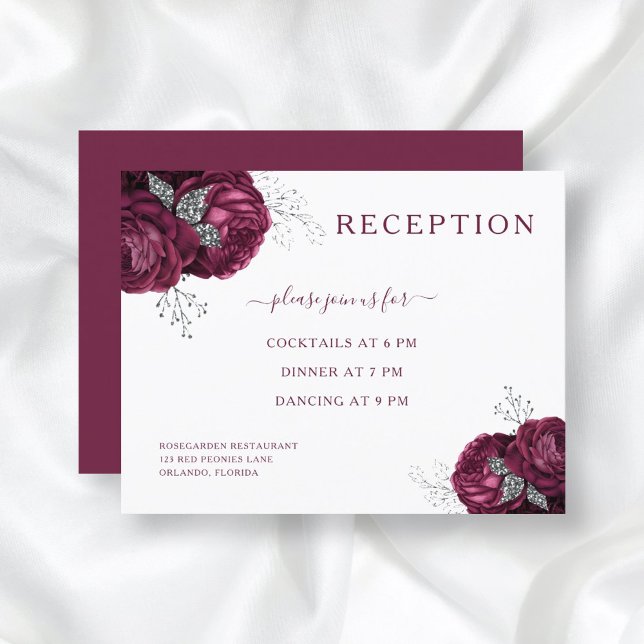 Elegant Burgundy Floral Wedding Reception Enclosure Card (Creator Uploaded)