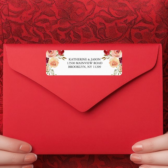 Elegant Burgundy Floral Wedding Return Address (Creator Uploaded)