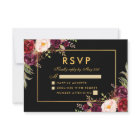 Elegant Burgundy Floral Wedding RSVP Black Gold
