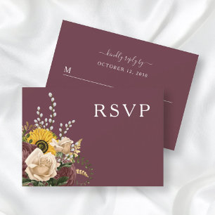 Elegant Burgundy Floral Wedding RSVP Card