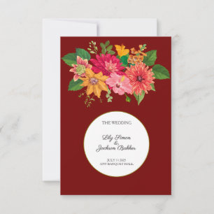 Elegant Burgundy Floral Wedding RSVP Card