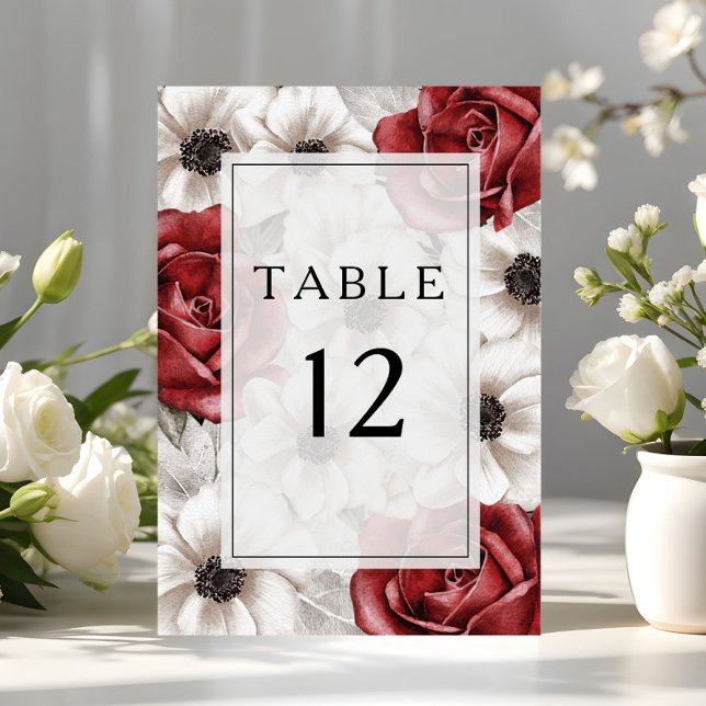 Elegant Burgundy Floral Wedding Table Number (Elegant Burgundy Floral Wedding Table Number)