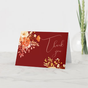 Elegant Burgundy Floral Wedding Thank You Card
