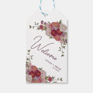 Elegant Burgundy Floral Wedding Welcome Gift Tags